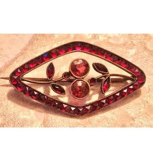 Victorian Copper Brooch w red Gemstones.